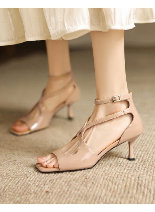 AME Large Size Foot-wrapping Sandals Women 2025 New Style, Feminine Cross-strap High Heels And Elegant - Image 1