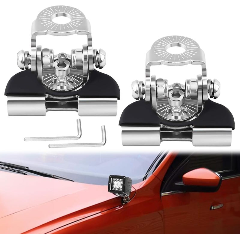 Universal LED Light Bar Mounting Brackets, A Pillar Hood Clamp Work Light Holder 304 Stainless Steel for Off Road Car Jeep Truck SUV 4x4 2PCS