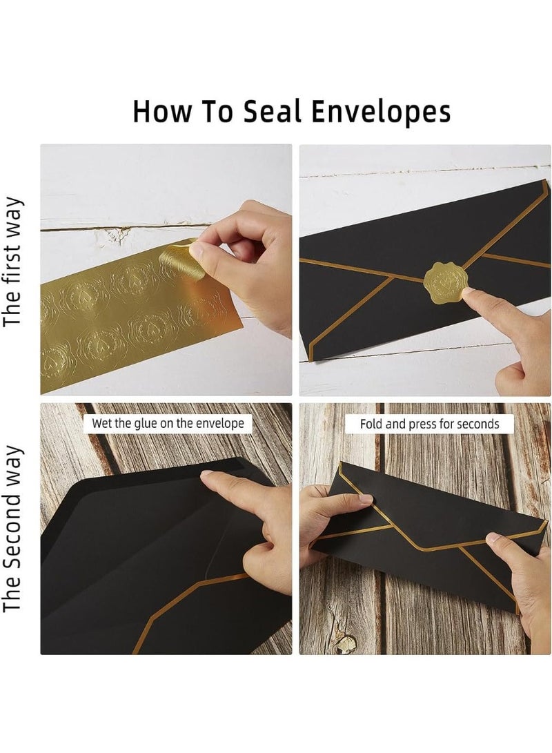 مجموعة من 50 ظرفًا تجاريًا بحواف ذهبية، أظرف قياسية ذاتية الغلق مع ملصقات ذهبية للمكتب والشيكات والبريد والفواتير، 4 1/8 × 9 1/2 بوصة - Image 2