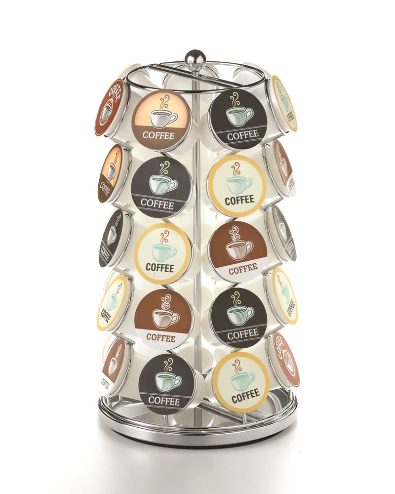 Nifty Solutions Nifty K Cup Holder – Compatible with K-Cups, Coffee Pod Carousel | 35 K Cup Holder, Spins 360-Degrees, Lazy Susan Platform, Modern Chrome Design, Home or Office Kitchen Counter Organizer - Image 1
