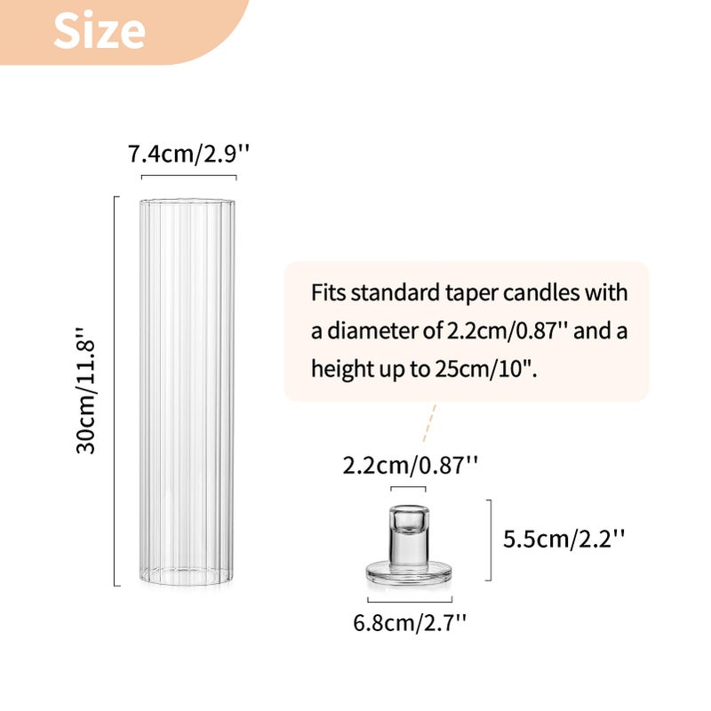 NUPTIO Fluted Candle Holder Set: Bulk Hurricane Candlestick Holders with Ribbed Glass Cylinder Sleeve - Set of 10 Tapere Candle Stick Stand for Fall Thanksgiving Christmas Decor - Image 4