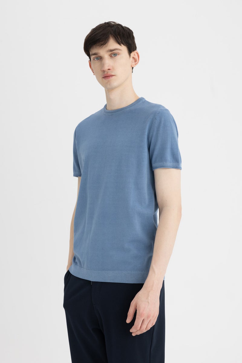 DeFacto Blue Man Standard Fit Short Sleeve Knit Polo Shirt Casual - Image 1