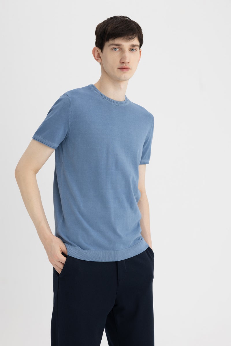 DeFacto Blue Man Standard Fit Short Sleeve Knit Polo Shirt Casual - Image 3