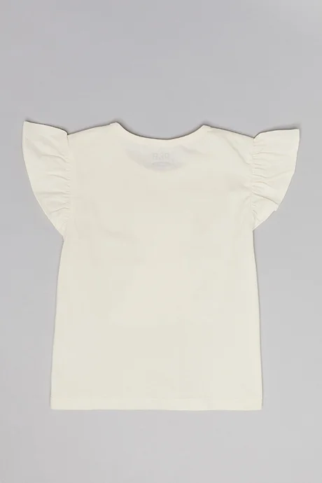 أر أند بي Printed Top with Crew Neck and Flutter Sleeves