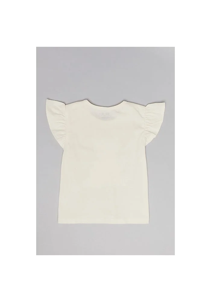 أر أند بي Printed Top with Crew Neck and Flutter Sleeves