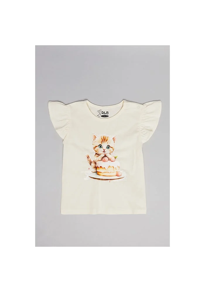 أر أند بي Printed Top with Crew Neck and Flutter Sleeves