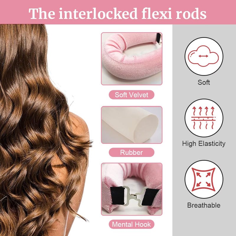 M'AYCREATE MAYCREATE® 6PCS Heatless Hair Curler, Flexible Curling Rod with Hook, Satin Rollers for All Hair Types, No Heat Curls to Sleep for Curl Rods, Heatless Curls for Blowout Hair, Pink - Image 3