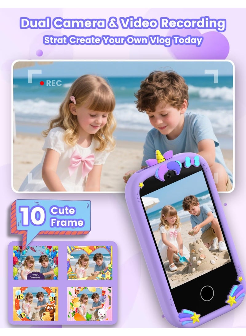 Kids Phone Toy, Toddler Camera with Touchscreen, Educational Games, Dual Camera & MP3 Player, Cute Unicorn Protective Case, Birthday Gift for Boys Girls (Purple) - Image 3