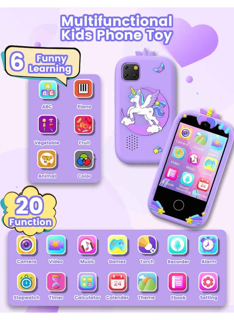 Kids Phone Toy, Toddler Camera with Touchscreen, Educational Games, Dual Camera & MP3 Player, Cute Unicorn Protective Case, Birthday Gift for Boys Girls (Purple) - Image 2