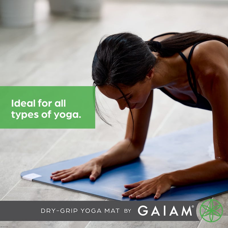 Gaiam Dry-Grip Yoga Mat - 5mm Thick Non-Slip Exercise & Fitness Mat for Standard or Hot Yoga, Pilates and Floor Workouts - Cushioned Support, Non-Slip Coat - 68 x 24 Inches - Black - Image 4
