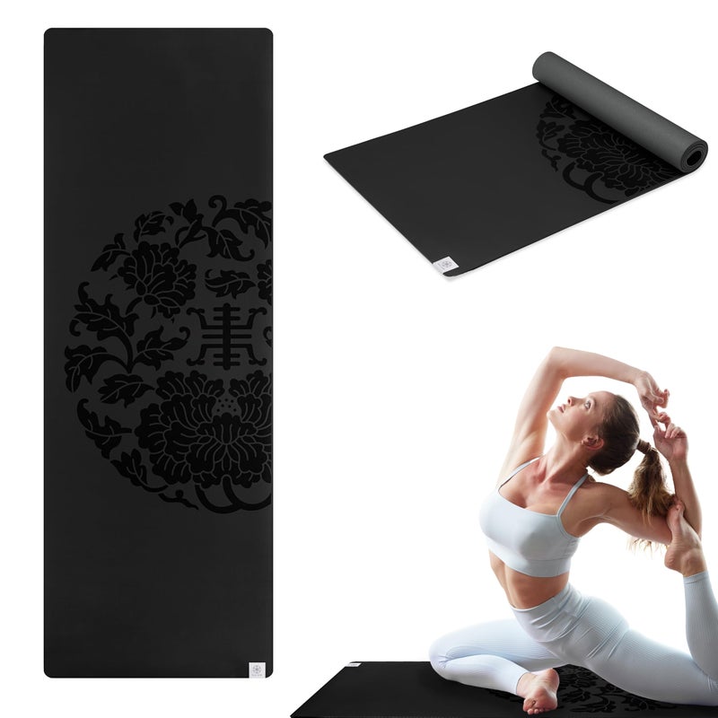 Gaiam Dry-Grip Yoga Mat - 5mm Thick Non-Slip Exercise & Fitness Mat for Standard or Hot Yoga, Pilates and Floor Workouts - Cushioned Support, Non-Slip Coat - 68 x 24 Inches - Black - Image 1