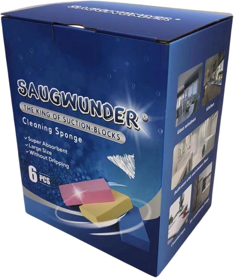 SAUGWUNDER Super Absorbent Sponge Durable Stuff PVA Sponge Box High Water Absorbability Use in Car Boat Kayak After Shower Pick up Liquid Like Vacuum Cleaning Supplies (6 Blue Suction Sponges/Saver Pack) - Image 1