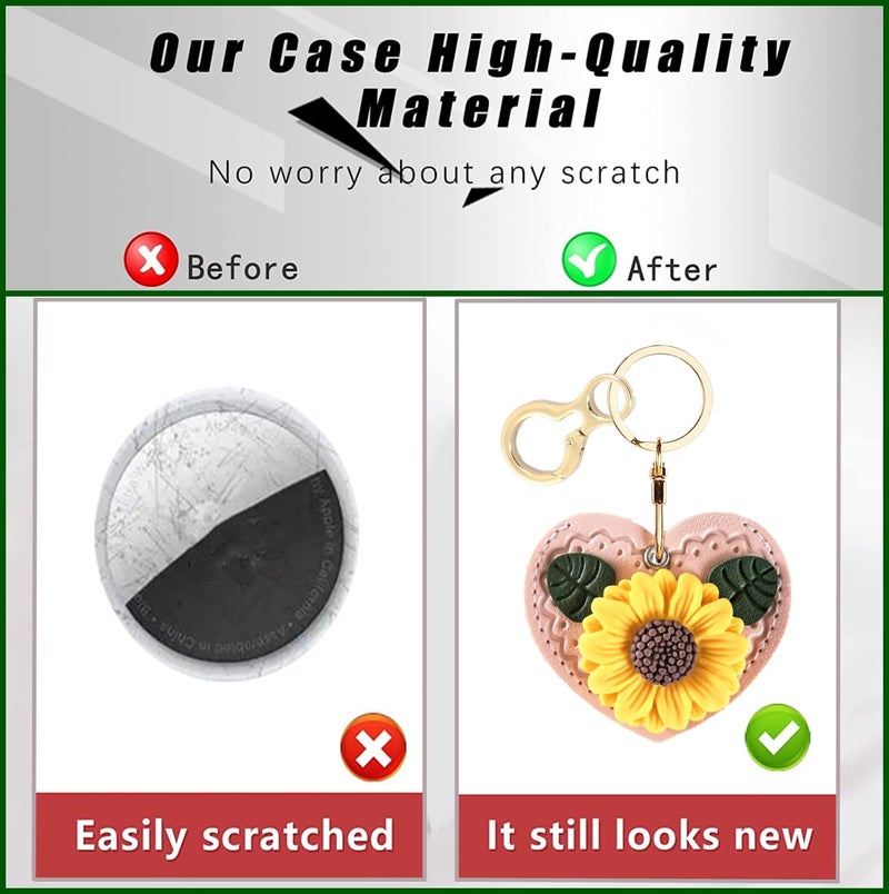 BORKUANA Leather Keychain Holder Case Compatible with AirTag,Cute Protective Air Tag Cover with Keyring,Anti-Scratch Finder GPS Tracker Case for Wallet Keys,bag,pets(Pink Daisy) - Image 3