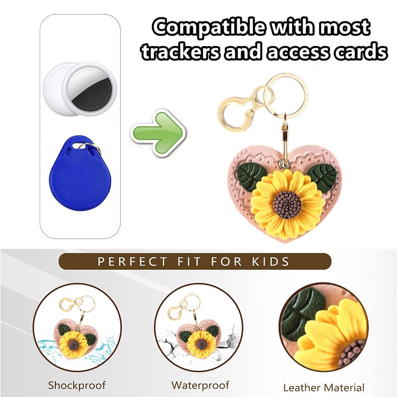 BORKUANA Leather Keychain Holder Case Compatible with AirTag,Cute Protective Air Tag Cover with Keyring,Anti-Scratch Finder GPS Tracker Case for Wallet Keys,bag,pets(Pink Daisy) - Image 4