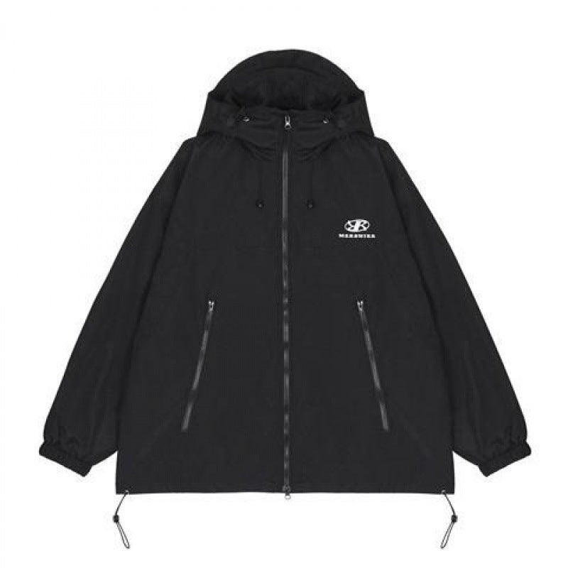 American retro hooded jacket trendy couple fashion brand hip hop loose casual all-match men's and women's solid color jacket - Image 1
