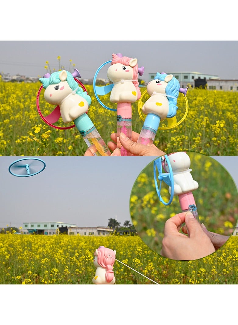 MissTiara 3 Pcs Handheld Pull String Unicorn Flying Saucer Bubble Wand Toy Bubble Water Toy Party Favors for Kids Bubble Wands Toy, Party Favors, Goodie Bags Fillers, Birthday Day Gifts and Prize - Image 3