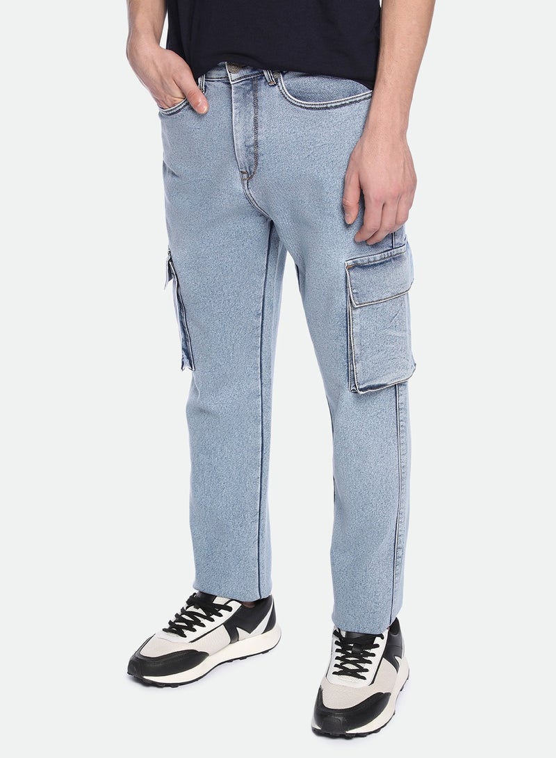 Dennis Lingo Straight Fit Mid Blue Men's Jeans with Button & Zip Closure (Denim)  - Image 3