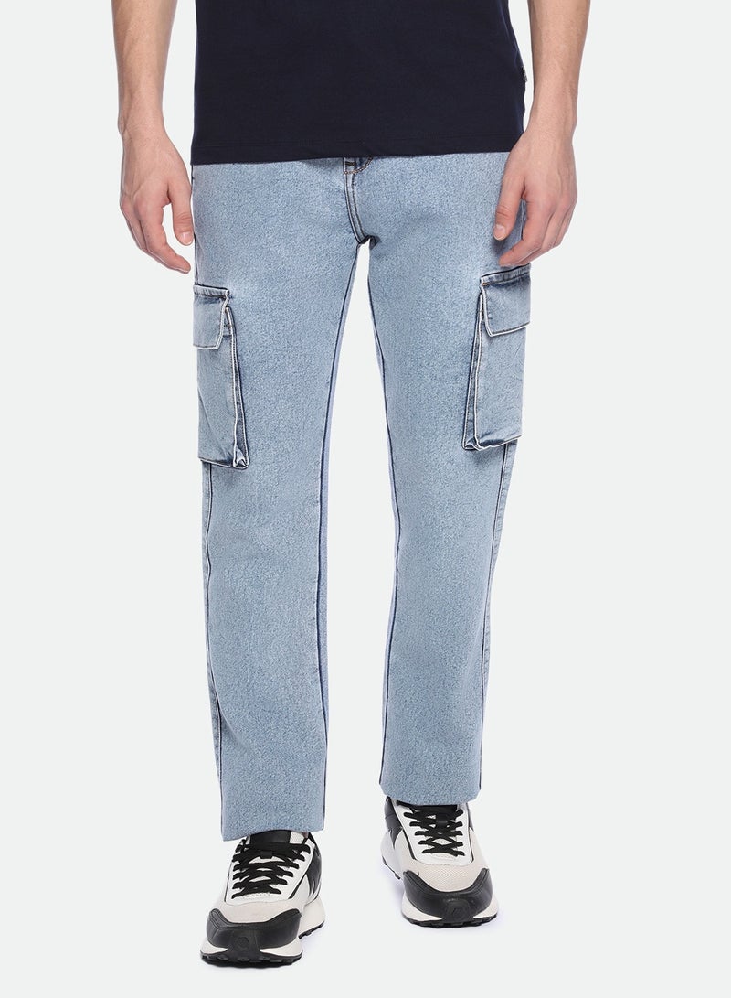 Dennis Lingo Straight Fit Mid Blue Men's Jeans with Button & Zip Closure (Denim)  - Image 2