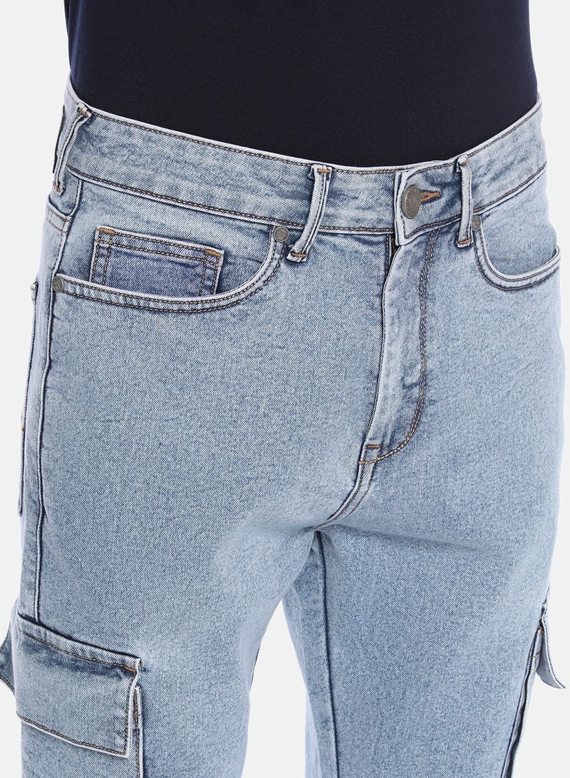 Dennis Lingo Straight Fit Mid Blue Men's Jeans with Button & Zip Closure (Denim)  - Image 5