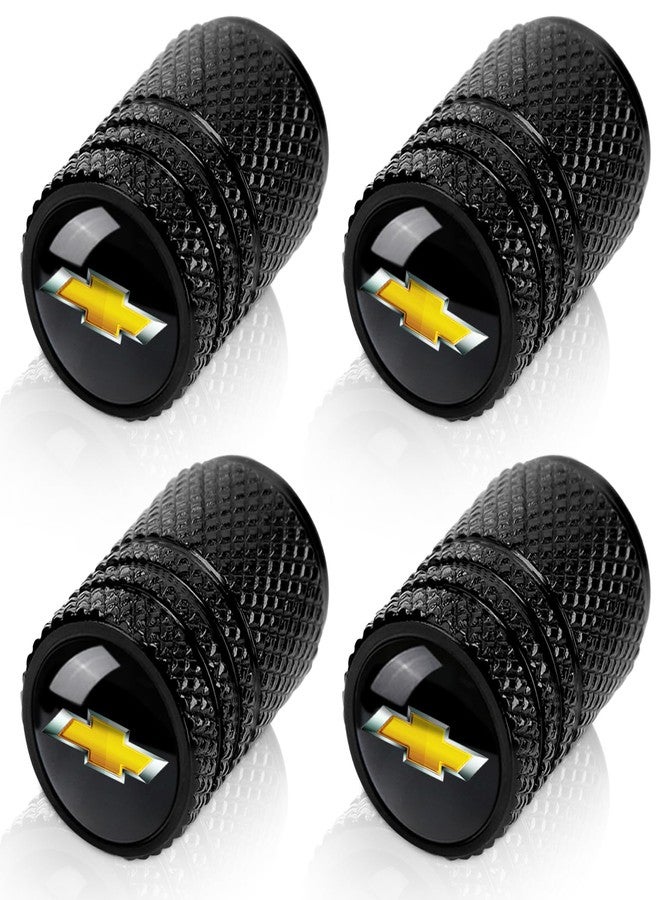 BFIVEANTE Tire Valve Stem Caps for Chevrolet Metal Car Wheel Air caps Auto Valve Stem Caps Accessories 4 Pcs Black - Image 1