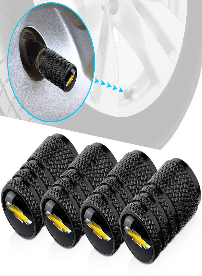 BFIVEANTE Tire Valve Stem Caps for Chevrolet Metal Car Wheel Air caps Auto Valve Stem Caps Accessories 4 Pcs Black - Image 2