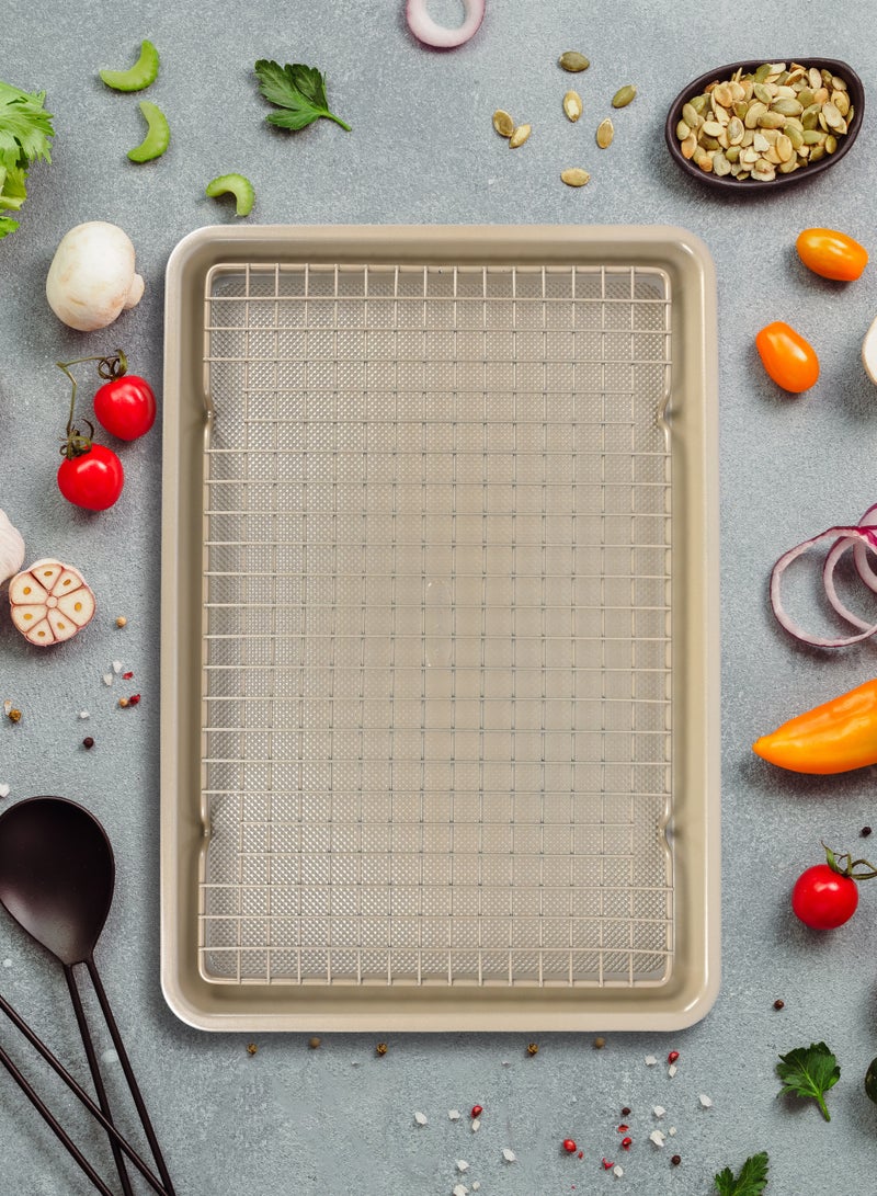 Ollieroo 3 Pcs Bakeware Set with Cooling Rack Set – Versatile Oven Pan and Rack Combo for Baking, Roasting, and Cooling - Size 42.5*28*1.7 - 37.7*25.5*1.5cm - Image 1