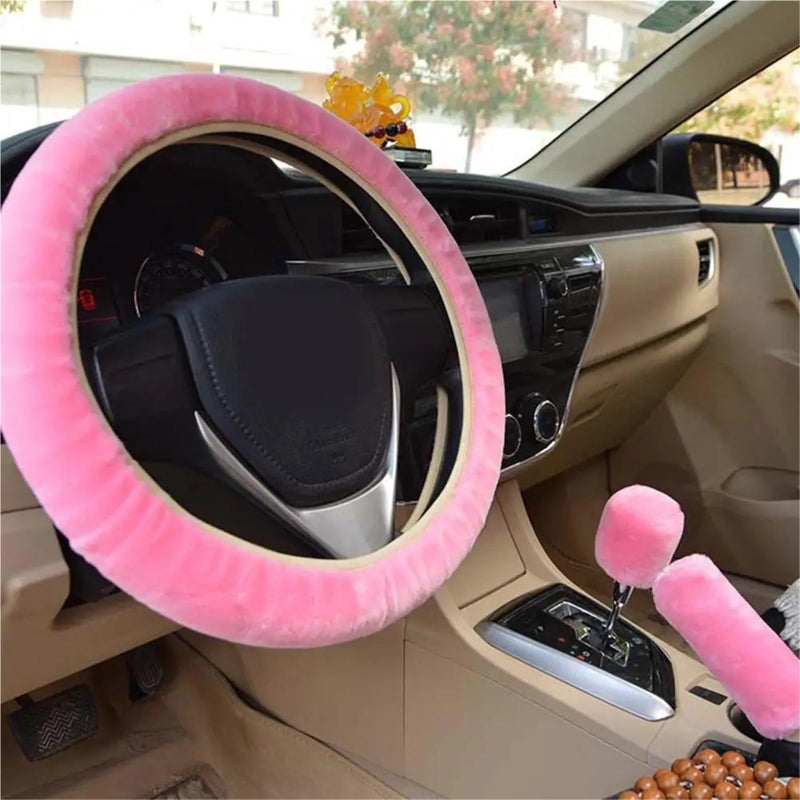 غلاف عجلة القيادة المخملي الناعم والدافئ مع واقي ناقل الحركة وفرامل اليد اللون10 - Image 3