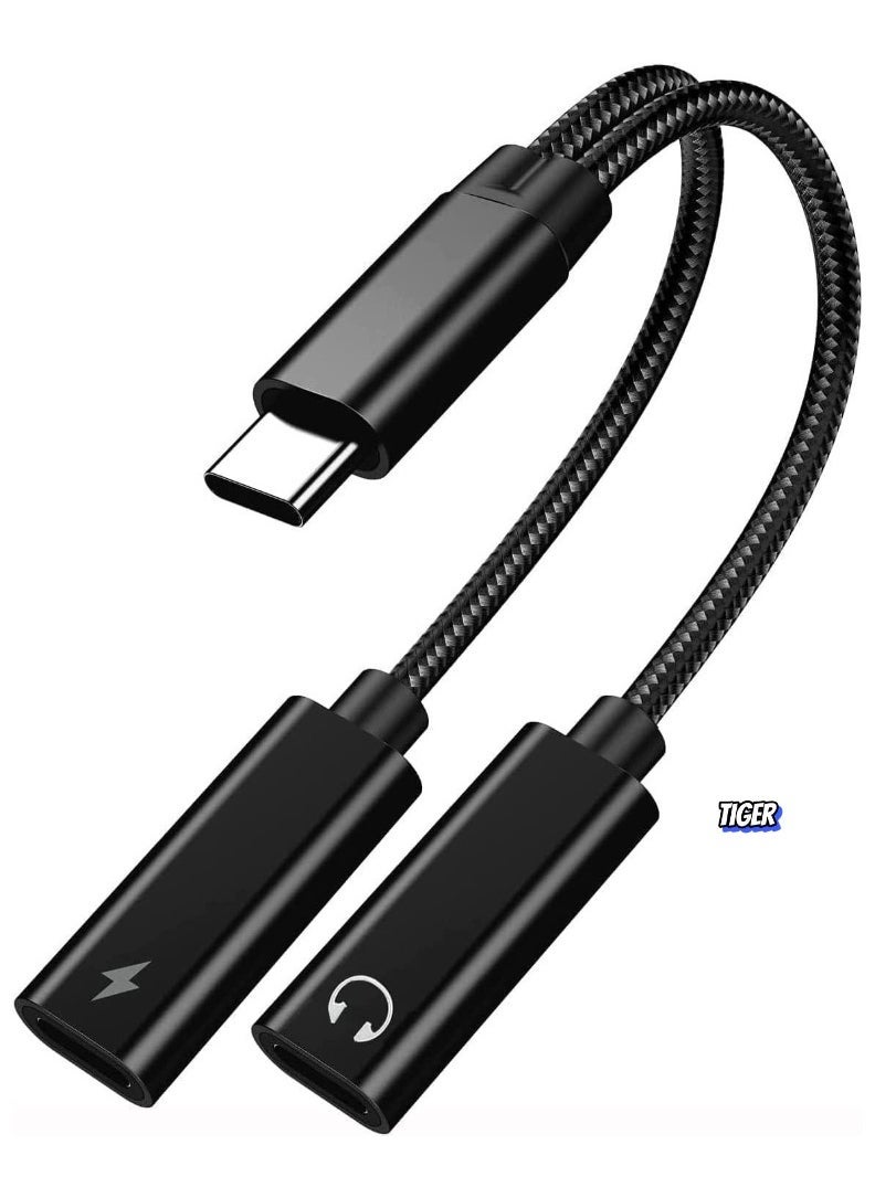 TIGER USB Type C to Dual USB C Female Audio Adapter & Charger Splitter – 2-in-1 Headphone & Charging Aux Cable for Samsung Galaxy S24/S24+/S24 Ultra/S23/S23+/S23 Ultra/S22 Ultra/S22+/S22 – Fast Charging, High-Quality Sound - Image 1