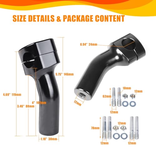 Sresk 1 inch Handlebar Riser Clamp Round, 4 inch Height Increase Motorcycle Pullback Handle Bar Riser Compatible with Harley Dyna Softail Honda Kawasaki Vulcan Yamaha Accessories (Black) - Image 2
