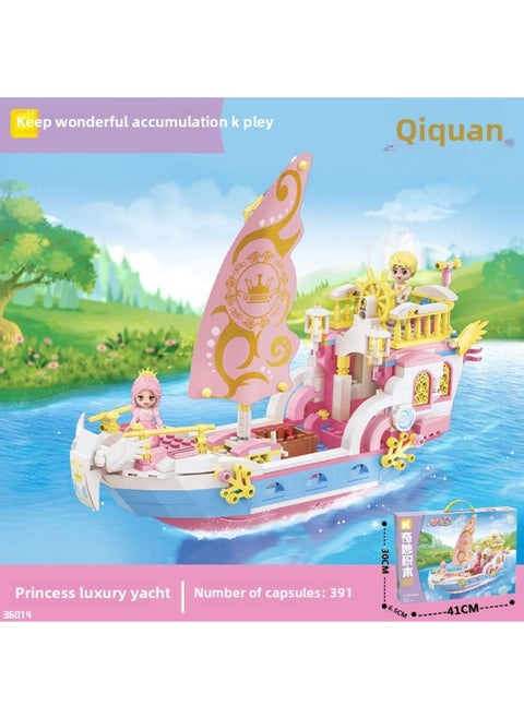 Enlightenment Wonderful Princess Girl Building Blocks Parade Carriage Yacht Party Ice And Snow Fairy Tale Castle Small Particle Building Blocks-Color:Princess 36014 Luxury Yacht