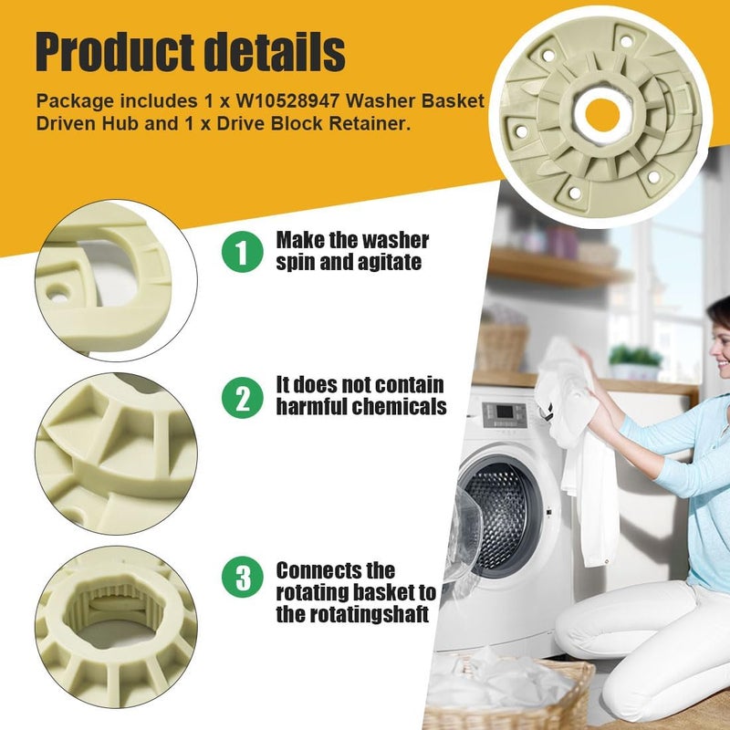 Popbee 2026 Upgraded W10396887 W10528947 Washer Basket Drive Hub Kit - Compatible Kenmore Whirlpool Maytag Washer MVWC565FW0 MVWX655DW0 WTW5000DW0 Replaces W10528947VP AP5665171 PS6012095 - Image 4
