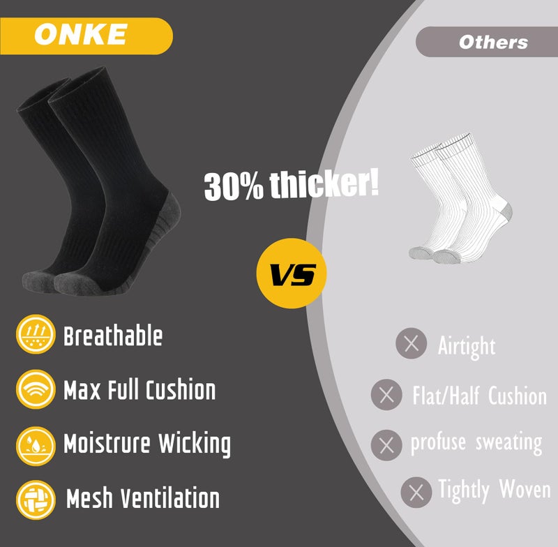 ONKE Max Full Cushion Crew Socks for Men Heavy Duty Work Boot Steel Toe Workout Athletic Thick Warm Moisture Wicking Control(Black XL) - Image 4