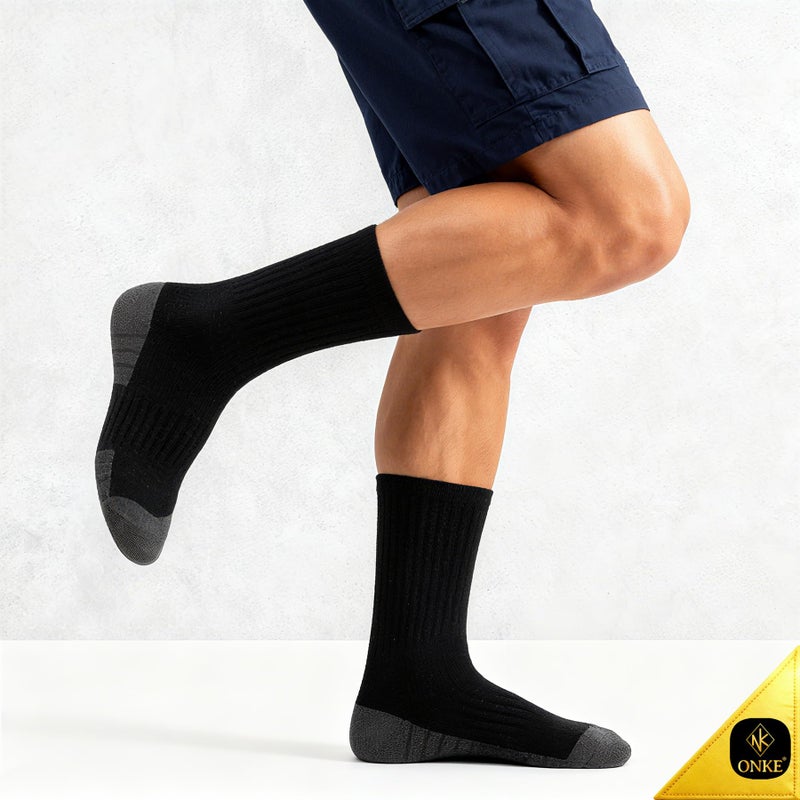 ONKE Max Full Cushion Crew Socks for Men Heavy Duty Work Boot Steel Toe Workout Athletic Thick Warm Moisture Wicking Control(Black XL) - Image 3