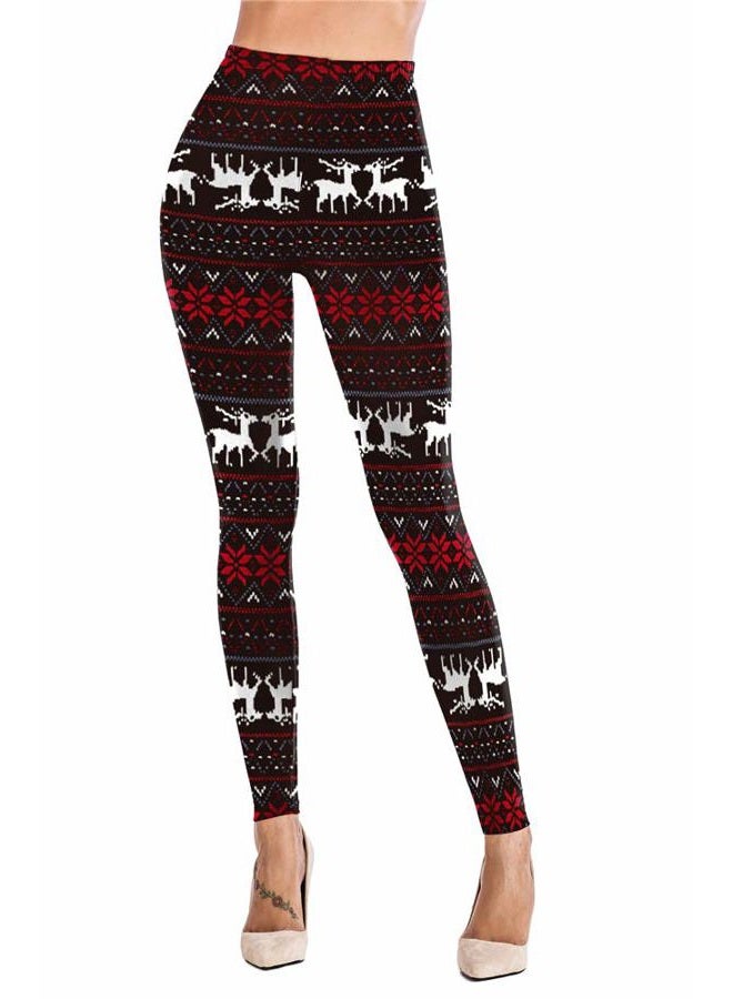 Sipaya Women's Christmas Day 2017 Reindeer and Snowflake Printed Leggings Aztec Pants M - Image 3