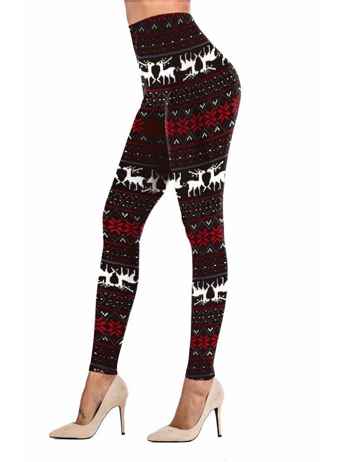 Sipaya Women's Christmas Day 2017 Reindeer and Snowflake Printed Leggings Aztec Pants M - Image 2