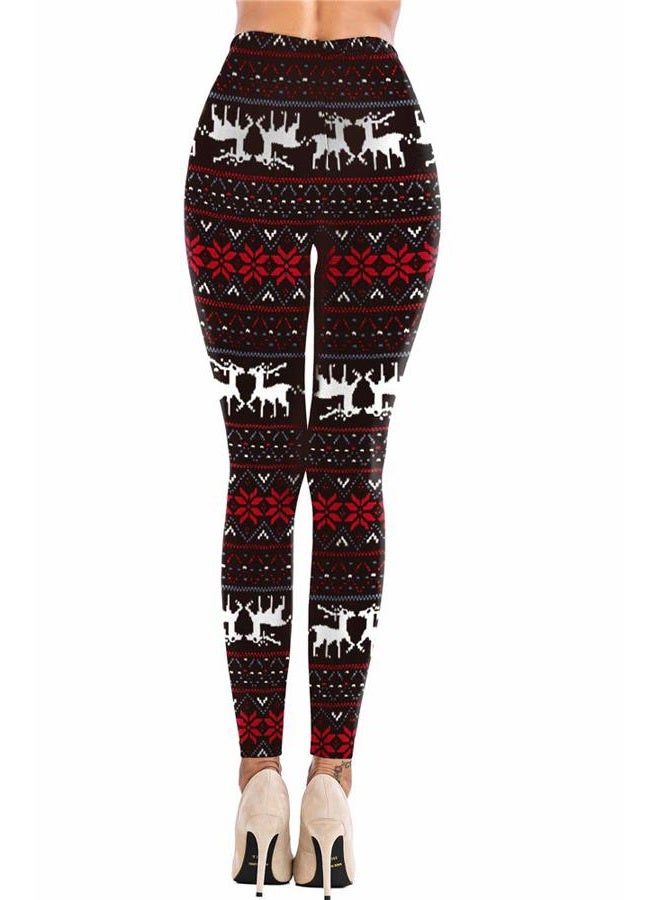 Sipaya Women's Christmas Day 2017 Reindeer and Snowflake Printed Leggings Aztec Pants M - Image 4