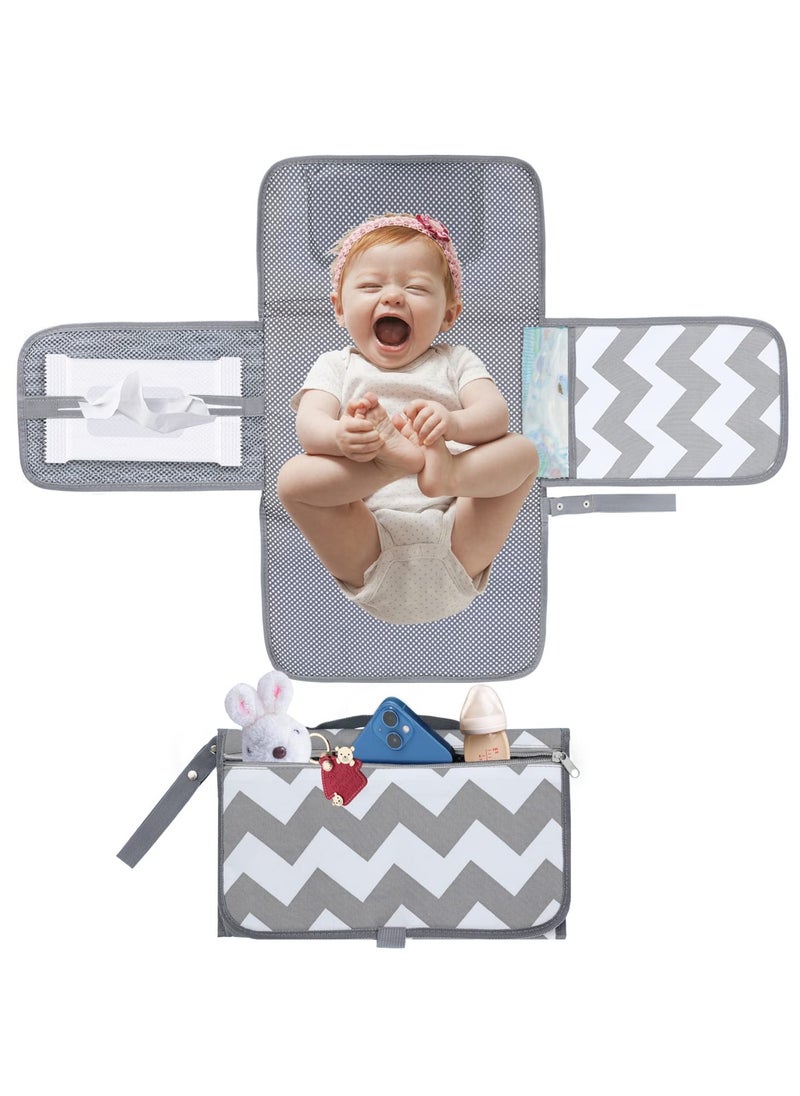 Excefore Baby Portable Diaper Changing Pad, Baby Changing Pad & Diaper Changer Travel Bag, Smart Design Baby Changing Mat, Waterproof Travel Diaper Changing Kit, Gifts for Baby Shower (Grey Wave)  - Image 1