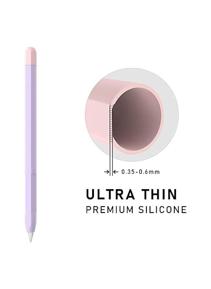 PROMASS Compatible with Apple Pencil 2nd Generation Case for iPencil,Light Pen Skin Case Cover Soft Protective iPad Pencil Grip Holder with 2 Pen caps (Purple/Pink)  - Image 2