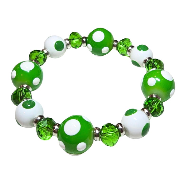 Linpeng Polka Dots Glass Beaded Stretch Bracelet, Christmas Birthday Gift Idea for Her, 1 pc (Green) - Image 1