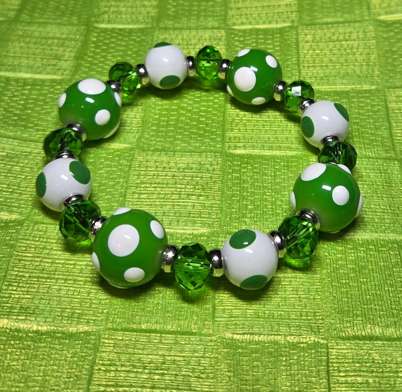 Linpeng Polka Dots Glass Beaded Stretch Bracelet, Christmas Birthday Gift Idea for Her, 1 pc (Green) - Image 2