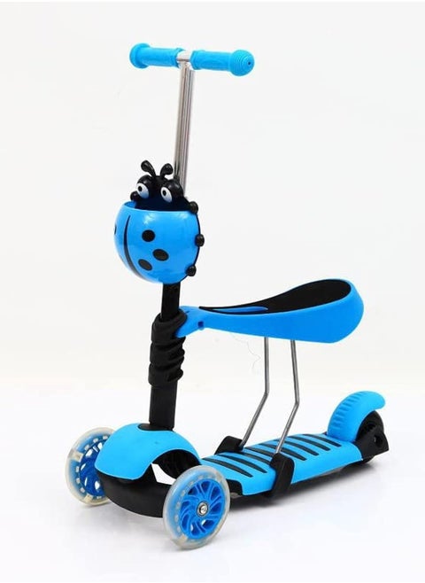Three-wheeled children's scooter with folding seat and LED lighting - Ladybug Design-Blue