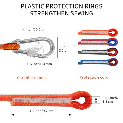 NewDoar Climbing Rope 8(5/16in),10mm (3/8in), High Strength Accessory Cord Rope with 2 Steel Hooks, for Outdoor Rescue Rappelling Rope Down Cliffs ledges Safety Escape Tow Strap Equipment(Orange) - Image 4