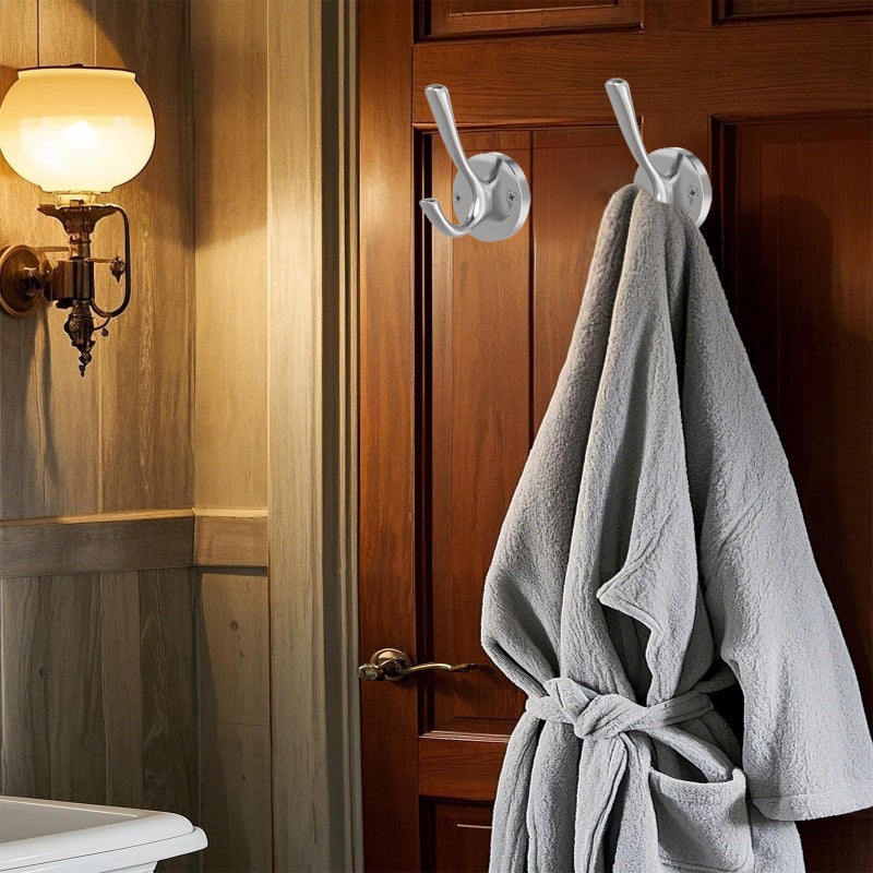 TOFIIGREM Brushed Nickel Wall Hooks Towel Hooks, 2 Pack Coat Robe Hook Heavy Duty Bathroom Double Hook Wall Mounted, Hand Towel Hooks for Closet Entryway Cubicle Kitchen - Image 4
