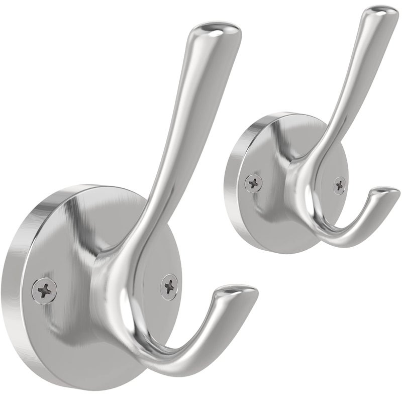 TOFIIGREM Brushed Nickel Wall Hooks Towel Hooks, 2 Pack Coat Robe Hook Heavy Duty Bathroom Double Hook Wall Mounted, Hand Towel Hooks for Closet Entryway Cubicle Kitchen - Image 1