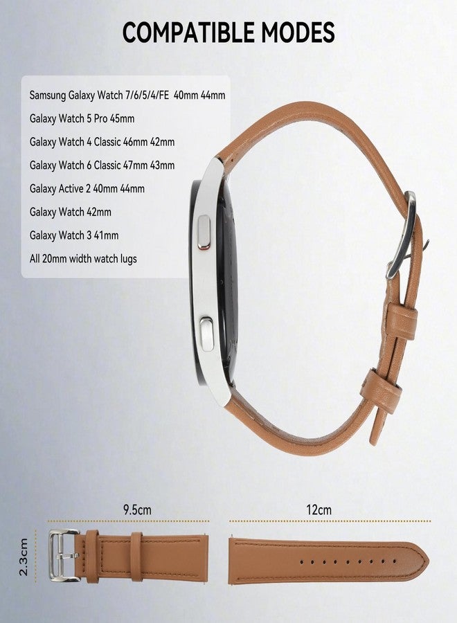 ELUTENG 2 Pack Leather Bands Compatible with Samsung Galaxy Watch 7 6 5 4 40mm 44mm/Watch 6 4 Classic Band 42mm 46mm 43mm 47mm, 20mm Soft Adjustable Slim Leather Band for Samsung watch bands women - Image 4