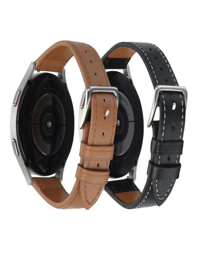 ELUTENG 2 Pack Leather Bands Compatible with Samsung Galaxy Watch 7 6 5 4 40mm 44mm/Watch 6 4 Classic Band 42mm 46mm 43mm 47mm, 20mm Soft Adjustable Slim Leather Band for Samsung watch bands women - Image 1