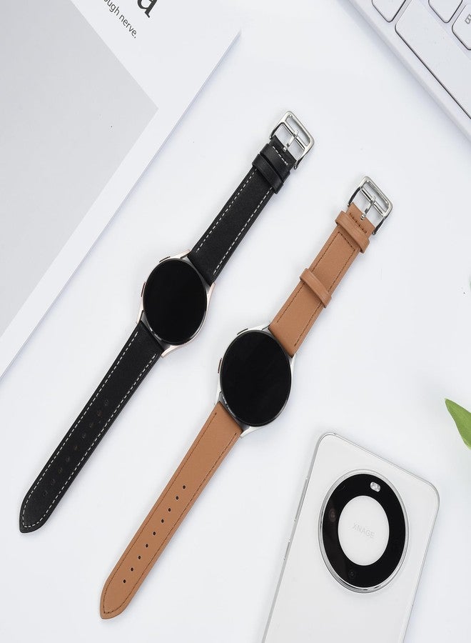 ELUTENG 2 Pack Leather Bands Compatible with Samsung Galaxy Watch 7 6 5 4 40mm 44mm/Watch 6 4 Classic Band 42mm 46mm 43mm 47mm, 20mm Soft Adjustable Slim Leather Band for Samsung watch bands women - Image 5
