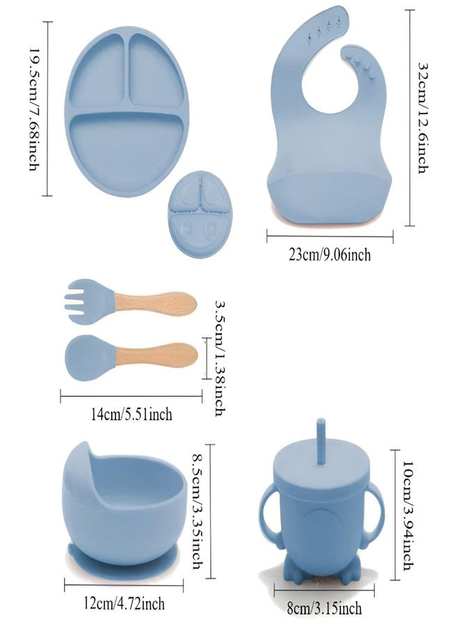 GITGRNTH 6 Pieces Silicone Baby Feeding Set, Non-Slip Suction Plate & Bowl, Adjustable Bib, Training Cup, Spoon & Fork, BPA-Free, Dishwasher & Microwave Safe, Toddler Tableware Set for Kids (Blue) (Blue) - Image 2