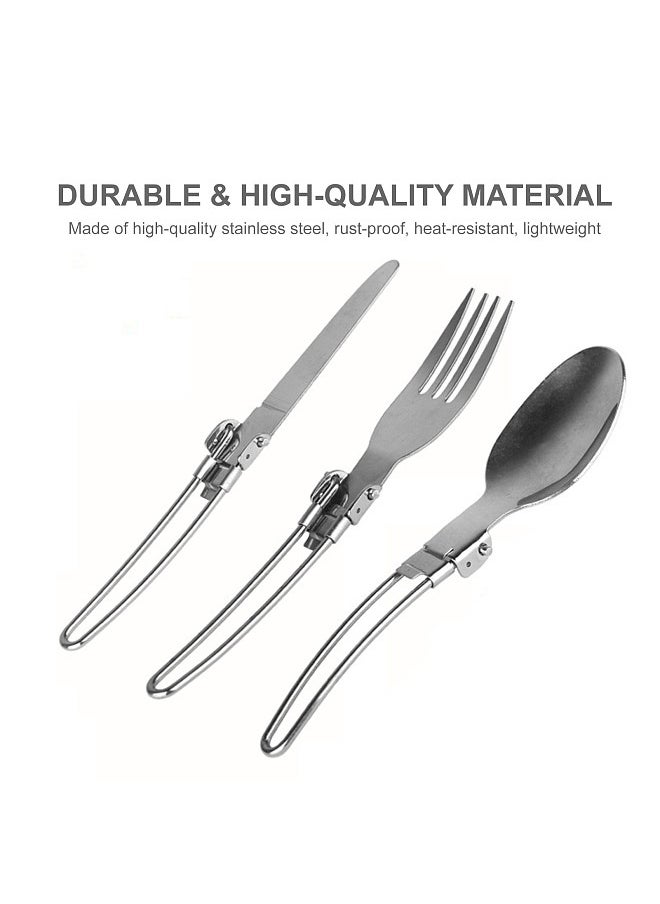 Generic - 3PCS Folding Knife Fork Spoon Set Foldable Cutlery Set Stainless Steel Camping Cutlery Set for Travel Trekking Hiking with Storage Bags - Image 1