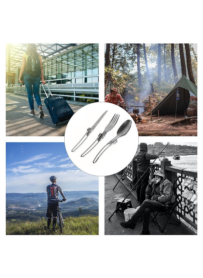 Generic - 3PCS Folding Knife Fork Spoon Set Foldable Cutlery Set Stainless Steel Camping Cutlery Set for Travel Trekking Hiking with Storage Bags - Image 1